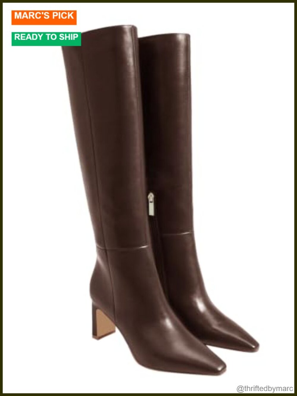 Knee High Boots Pointed Toe Chunky Heel Faux Leather Tall Dress Boots